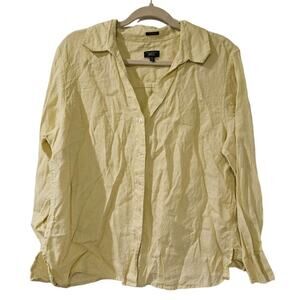 Talbots Petite yellow‎ button up 100% linen collared blouse 18W